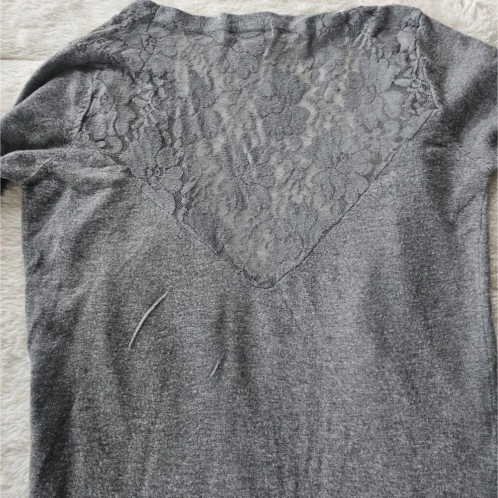 Candie’s Grey Sweater with Lace on the Back and Shoulders. Size S